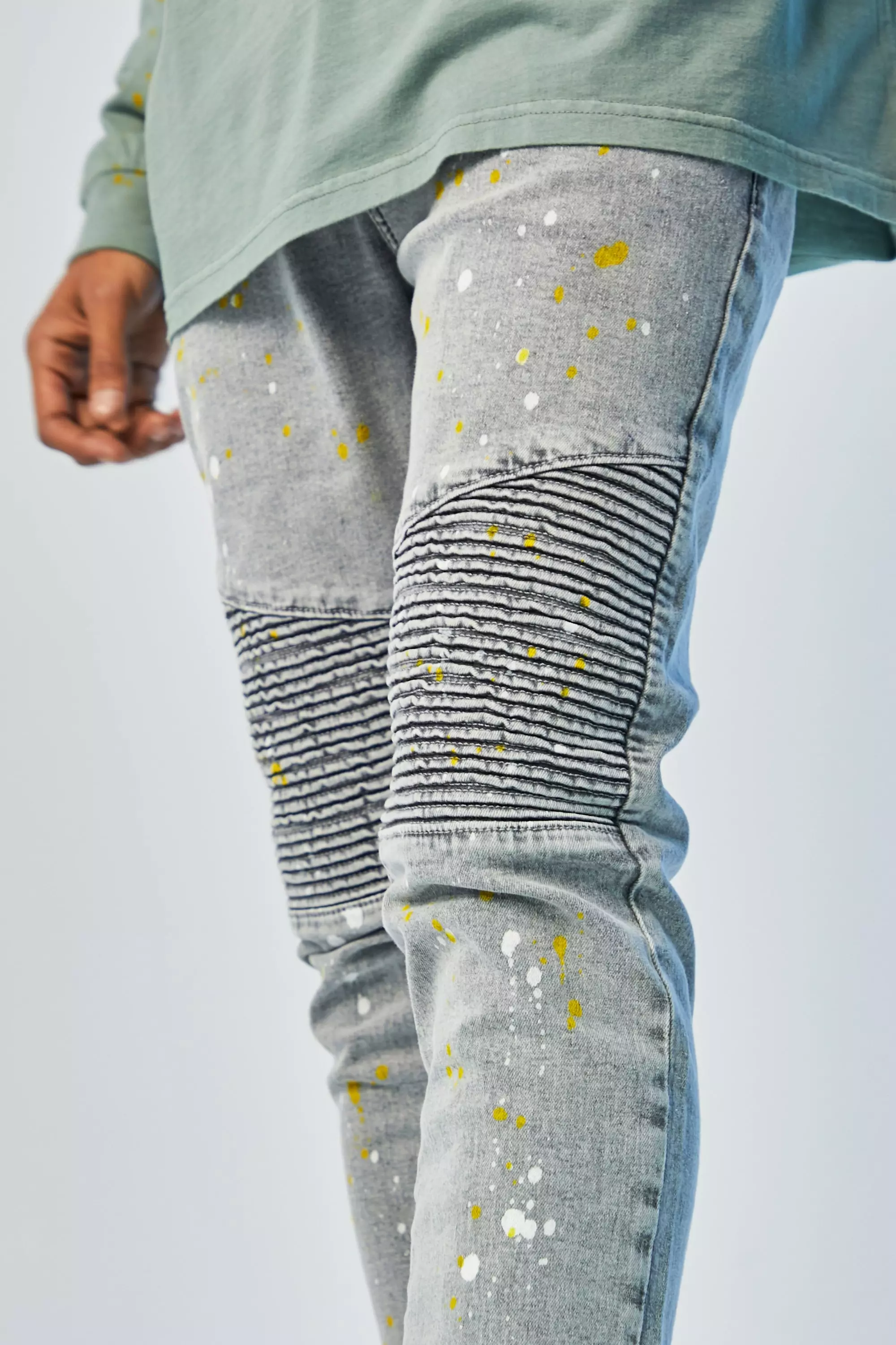 Biker jeans paint store splatter